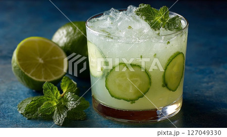 Refreshing Cucumber Lime Mint Cocktail 127049330