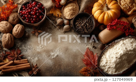 Autumn Baking Ingredients Flatlay 127049969