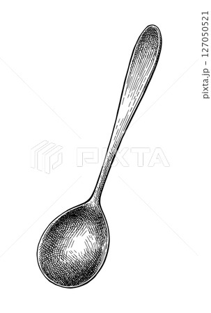 Large metal mixing spoon ink sketch. Large metal mixing spoon ink sketch. 127050521