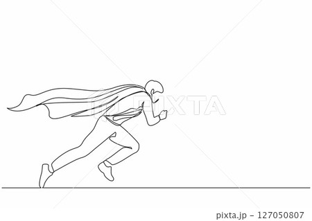 Continuous one line drawing super businessman running fast. Business superhero rushing on duty, business concept goal, achievement, and success. Single line draw design vector graphic illustration 127050807