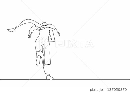 Continuous one line drawing back view Arabian businesswoman superhero running to office. Powerful businesswoman enthusiastic with ideas, innovation. Single line draw design vector graphic illustration Continuous one line drawing back view Arabian businesswoman superhero running to office. Powerful businesswoman enthusiastic with ideas, innovation. Single line draw design vector graphic illustration 127050870