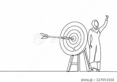 Single one line drawing Arab businesswoman fist...のイラスト素材 [127051038 ...
