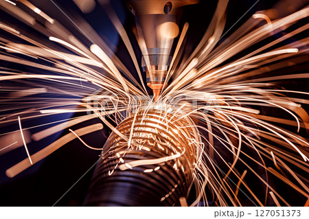 CNC Laser and gas cutting of metal, modern industrial technology. 127051373