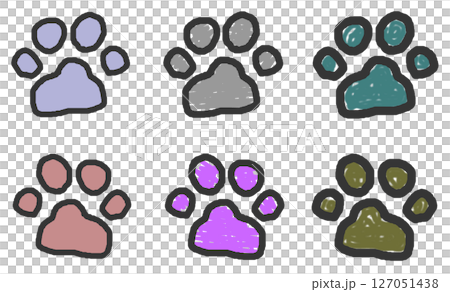 動物やペットの犬猫が歩いた肉球の可愛いイラスト 127051438