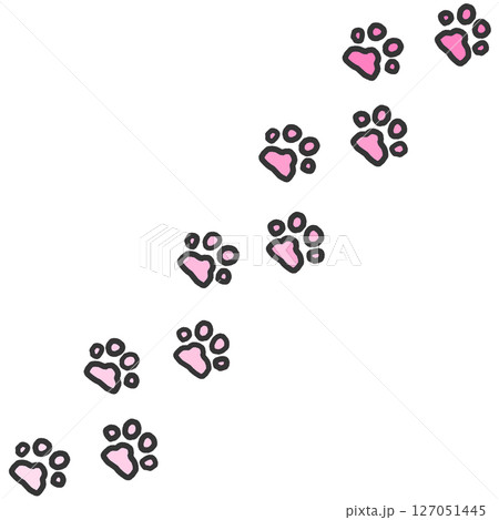 動物やペットの犬猫が歩いた肉球の可愛いイラスト 127051445