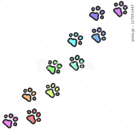 動物やペットの犬猫が歩いた肉球の可愛いイラスト 動物やペットの犬猫が歩いた肉球の可愛いイラスト 127051447