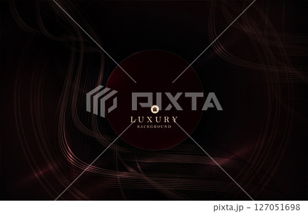 Dark composition with a round frame, ribbons of gold and copper shades on a black background 127051698