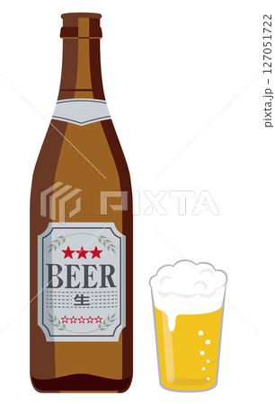 アルコール飲料_瓶ビールとビアグラス アルコール飲料_瓶ビールとビアグラス 127051722