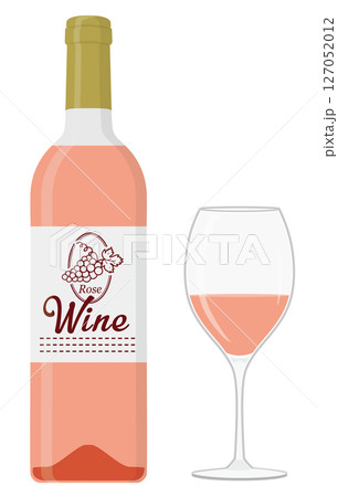 アルコール飲料_ワインボトルとグラスワイン（ロゼワイン） 127052012