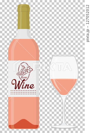 アルコール飲料_ワインボトルとグラスワイン（ロゼワイン） 127052012