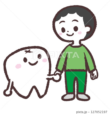歯と見つめ合う男の子のイラスト 歯と見つめ合う男の子のイラスト 127052197