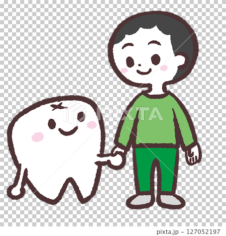 歯と見つめ合う男の子のイラスト 歯と見つめ合う男の子のイラスト 127052197