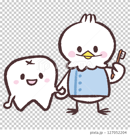 牙醫白鳥和牙齒並排站立的插圖 牙醫白鳥和牙齒並排站立的插圖 127052204