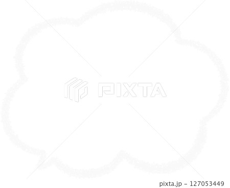 薄いグレーの、クレパスで描いた吹き出しフレーム。もこもこした雲の形。かわいいらくがき風のイラスト。 127053449