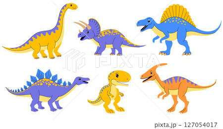 Collection of colorful dinosaurs on white background. Collection of colorful dinosaurs on white background. 127054017