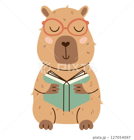 Smart capybara solving math with a calculator and math symbols. Flat hand-drawn style, transparent background. Ideal for educational posters, childrens books, and apps. Smart capybara solving math with a calculator and math symbols. Flat hand-drawn style, transparent background. Ideal for educational posters, childrens books, and apps. 127054097