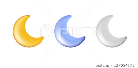 Three Crescent Moons in Gold, Blue, and Silver Colors 127054573