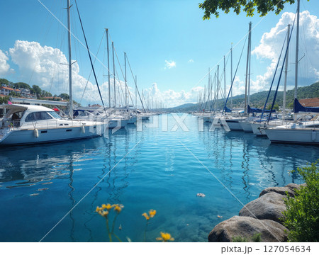 Marina with sailboats and yachts 127054634