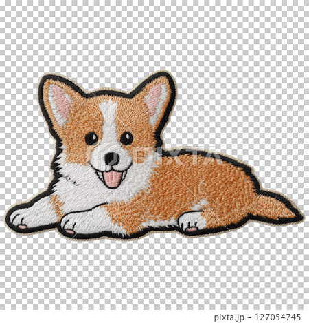 寝そべるコーギーの刺繍ワッペン 127054745