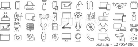 ベクターでモノクロのガジェットに関する線画アイコンセット 127054880