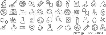 ベクターでモノクロの細胞生物学に関する線画アイコンセット 127054881