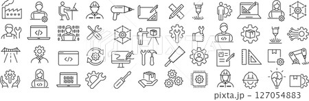 ベクターでモノクロのエンジニアリングに関する線画アイコンセット 127054883
