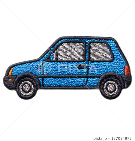 青いコンパクトカーの刺繍ワッペン 青いコンパクトカーの刺繍ワッペン 127054975