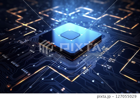 microcircuit with light lines, modern technology 127055029