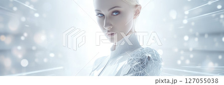 Modern technology of the future, robot on light background 127055038
