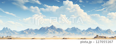 Desert on blue sky background with white clouds 127055167