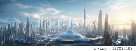 Modern technologies of the future metropolis on a light background Modern technologies of the future metropolis on a light background 127055198