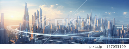 Modern technologies of the future metropolis on a light background Modern technologies of the future metropolis on a light background 127055199