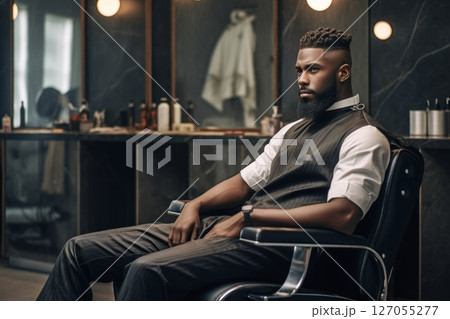 portrait of a man in a barbershop on a light background 127055277