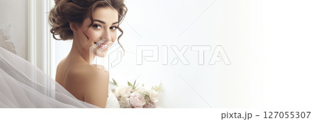 Portrait girl bride on a light background 127055307