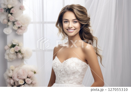 Portrait girl bride on a light background Portrait girl bride on a light background 127055310
