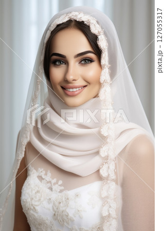 Portrait of an Arab girl bride on a light background Portrait of an Arab girl bride on a light background 127055317