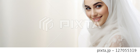 Portrait of an Arab girl bride on a light background Portrait of an Arab girl bride on a light background 127055319