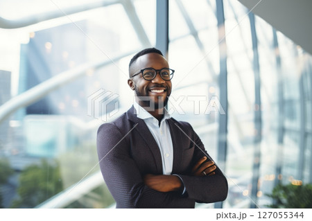 Portrait of a black male businessman on a light background 127055344
