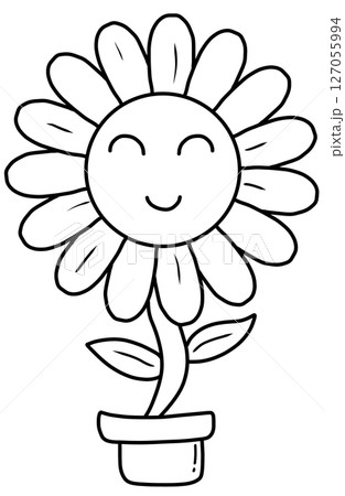 outline cartoon of sunflower 127055994