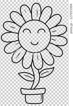 outline cartoon of sunflower 127055994