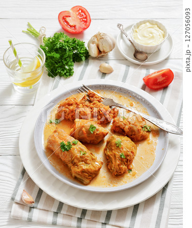 cabbage rolls with quinoa and ground meat filling cabbage rolls with quinoa and ground meat filling 127056093
