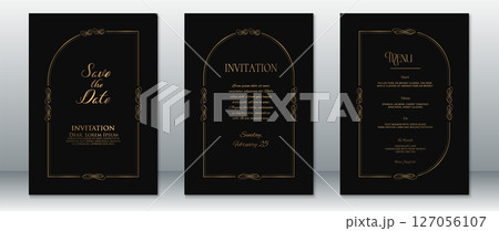 Black and Gold Elegant Wedding Invitation Set with Ornamental Details Black and Gold Elegant Wedding Invitation Set with Ornamental Details 127056107