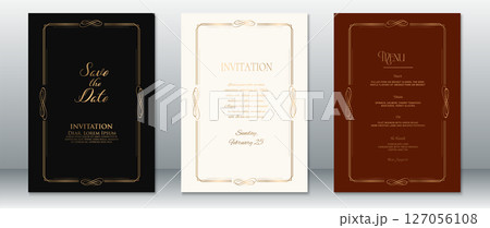 Elegant Wedding Invitation Set in Three Color Variants: Black, Cream, and Burgundy Elegant Wedding Invitation Set in Three Color Variants: Black, Cream, and Burgundy 127056108