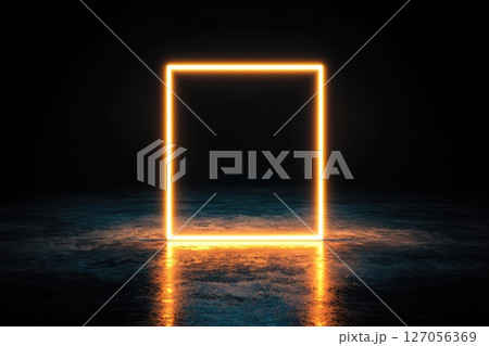 Neon Rectangle with Shifting Colors in Dark Background 127056369