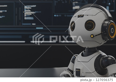 Sleek Minimalist Robot Design in AI Call Center Environment 127056375
