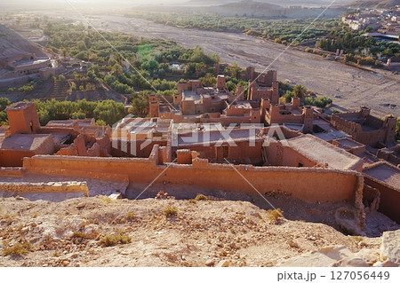 View to ksar Ait Ben Haddou in Atlas Mountains in Morocco View to ksar Ait Ben Haddou in Atlas Mountains in Morocco 127056449
