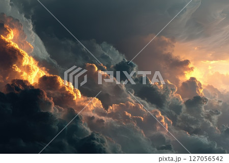 Softly Illuminated Abstract Cloud Shapes in Gentle Sunlight at Dusk or Dawn 127056542