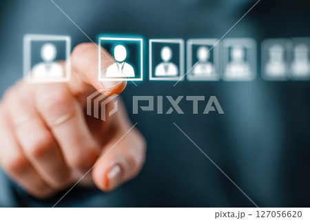 Futuristic Virtual Candidate Profiles Displayed on a Screen with Touch Interaction 127056620