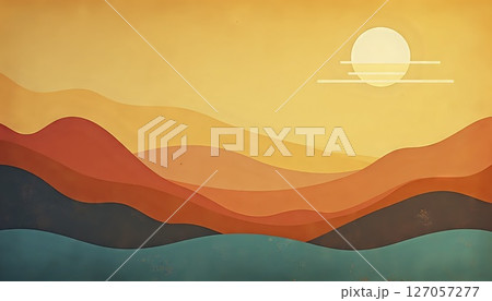 Retro Abstract Waves With Warm Grain Texture Retro Abstract Waves With Warm Grain Texture 127057277