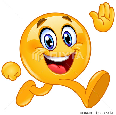 Walking and Waving Emoticon Walking and Waving Emoticon 127057318